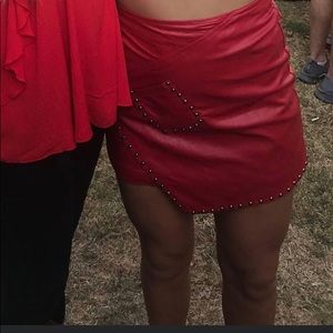 Red leather skirt!